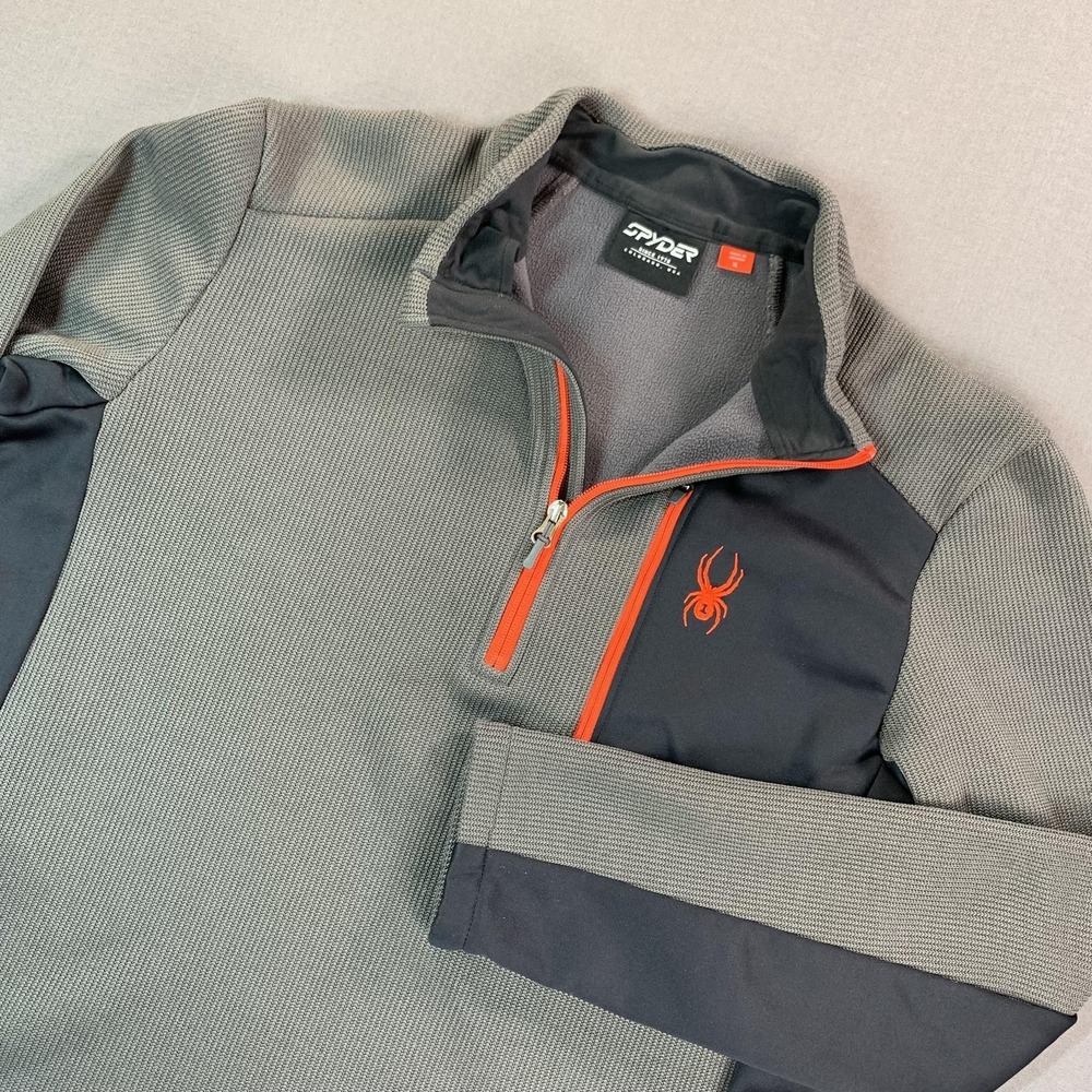 Spyder Bandit Pullover Mens XL Gray 1/4 Zip Thermal Fleece Base Layer Ski Hiking